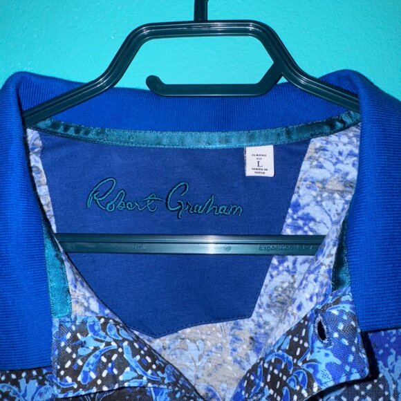 Blue Robert Graham Polo T-Shirt, Size L - Picture 2 of 3